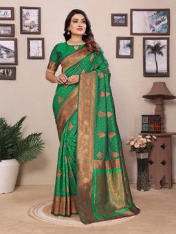 Elora - Women Green Silk Woven Saree with Unstitched Blouse