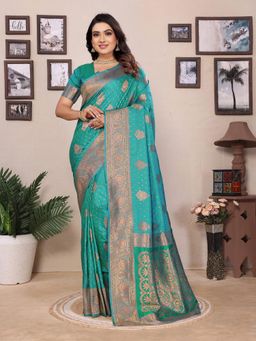 Elora - Women Green Silk Woven Saree with Unstitched Blouse
