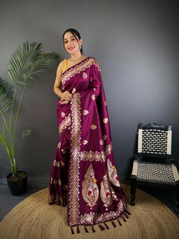 Elora - Women Purple Silk Woven Saree with Unstitched Blouse