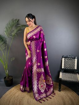 Elora - Women Purple Silk Woven Saree with Unstitched Blouse