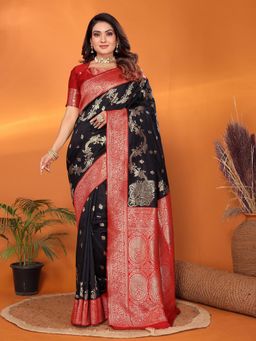 Elora - Women Black Silk Woven Saree with Unstitched Blouse