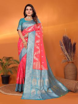 Elora - Women Red Silk Woven Saree with Unstitched Blouse