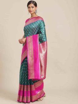 Silk Land - Banarasi Art Silk Saree with Unstiched Blouse Piece Teal with Unstitched