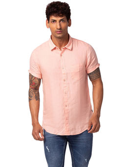 Spykar - Pink Half Sleeves Linen Shirt for Men