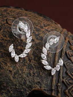E2O - Self Design Silver Diamond Leafy Shaped Stud Earring With White Colour Stone