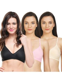 Bodycare - Seamless Cup Bra In Black-Pink-Skin Color - Pack Of 3