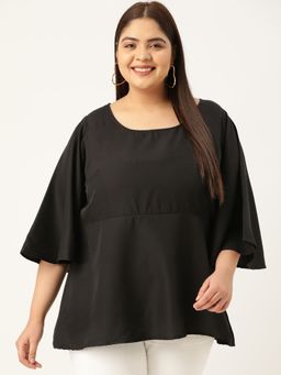 theRebelinme - Plus Size Women Black Solid Color Longline Top