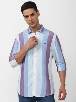 Peter England - Men Light Blue Slim Fit Print Full Sleeves Casual Shirt