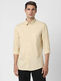 Peter England - Men Beige Slim Fit Solid Shirt