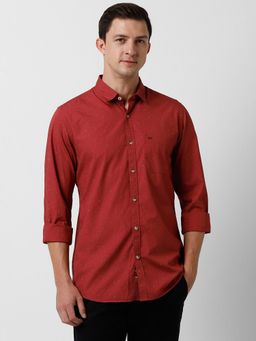 Peter England - Men Red Slim Fit Print Full Sleeves Casual Shirt
