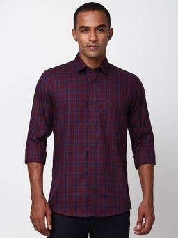 Peter England - Men Purple Slim Fit Check Shirt