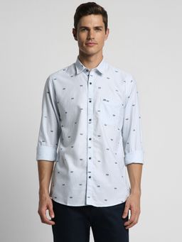 Peter England - Men Light Blue Slim Fit Stripe Full Sleeves Casual Shirt