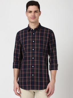 Peter England - Men Navy Slim Fit Check Shirt