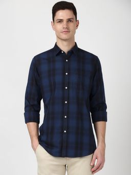 Peter England - Men Navy Slim Fit Check Shirt
