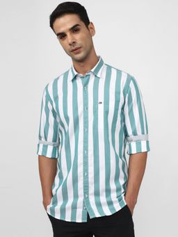 Peter England - Men Blue Slim Fit Stripe Full Sleeves Casual Shirt