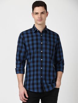 Peter England - Men Navy Slim Fit Check Shirt