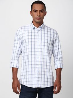 Peter England - Men White Slim Fit Check Shirt