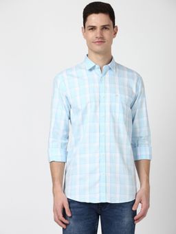 Peter England - Men Blue Slim Fit Check Shirt