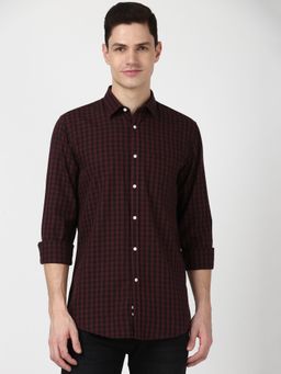 Peter England - Men Purple Slim Fit Check Shirt
