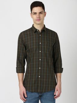 Peter England - Men Brown Slim Fit Check Shirt
