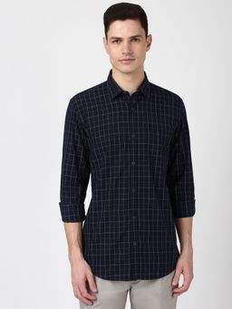 Peter England - Men Navy Slim Fit Check Shirt