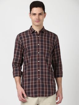 Peter England - Men Brown Slim Fit Check Shirt
