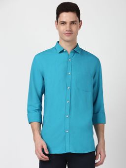 Peter England - Men Blue Slim Fit Solid Shirt