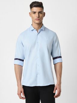 Peter England - Men Blue Slim Fit Textured Shirt