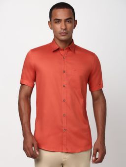 Peter England - Men Orange Slim Fit Solid Shirt