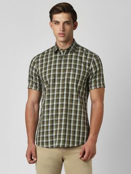 Peter England - Men Olive Slim Fit Check Shirt