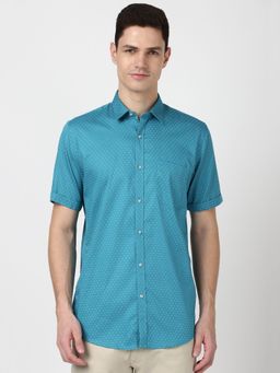Peter England - Men Blue Slim Fit Print Shirt