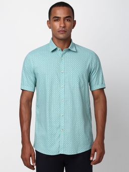 Peter England - Men Blue Slim Fit Print Shirt