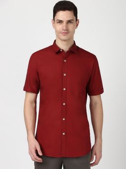 Peter England - Men Maroon Slim Fit Solid Shirt