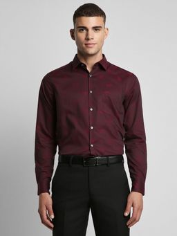 Peter England - Men Maroon Regular Fit Full Sleeves Formal Shirt