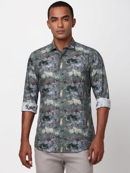 Peter England - Men Grey Slim Fit Print Shirt