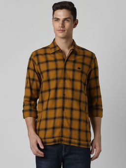 Peter England - Men Mustard Slim Fit Check Full Sleeves Casual Shirt