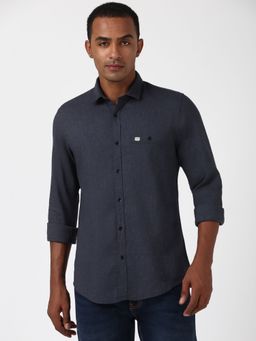 Peter England - Men Navy Slim Fit Textured Shirt