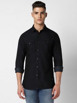 Peter England - Men Black Slim Fit Solid Full Sleeves Casual Shirt
