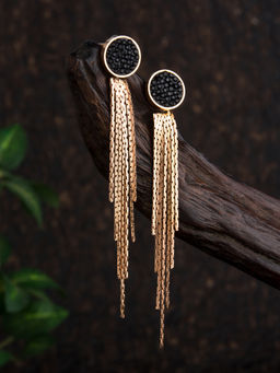 E2O - Contemporary Gold Tassels Earring Enclosed With Black Beads.
