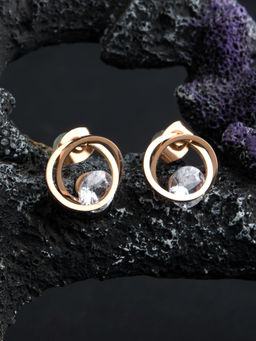 E2O - Quirky Design White Stone Gold Platted Embellished In Round Shaped Stud Earring