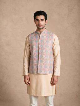 Manyavar - Brocade Nehru Jacket with Pocket Pin for Men
