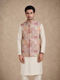 Manyavar - Self-Textured Brocade Nehru Jacket Pocket Pin for Men