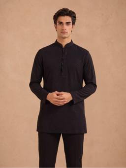 Manyavar - Black Rayon Short Kurta for Men