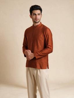 Manyavar - Rust Art Silk Short Kurta for Men