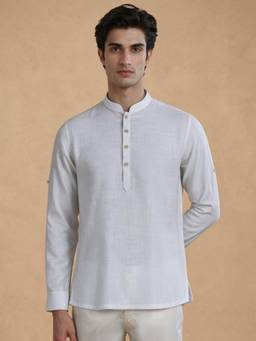 Manyavar - White Cotton Short Kurta for Men