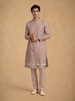 Manyavar - Pink Blended Viscose Wovend Kurta with Pyjama for Men