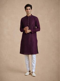 Manyavar - Purple Georgette Kurta Churidar with Embroidery for Men