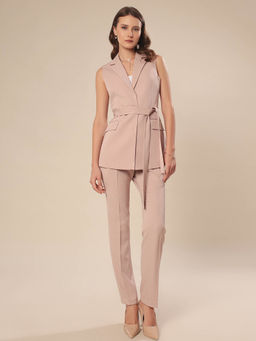 VOLCAPE - Beige Zadie Blazer & Pant with Belt (Set of 3)