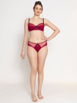 Chelvet - Pink Self Design Blended Medium Coverage Bra and Brief