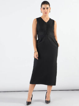 Powersutra - Black Stripped Structured Midi Dress